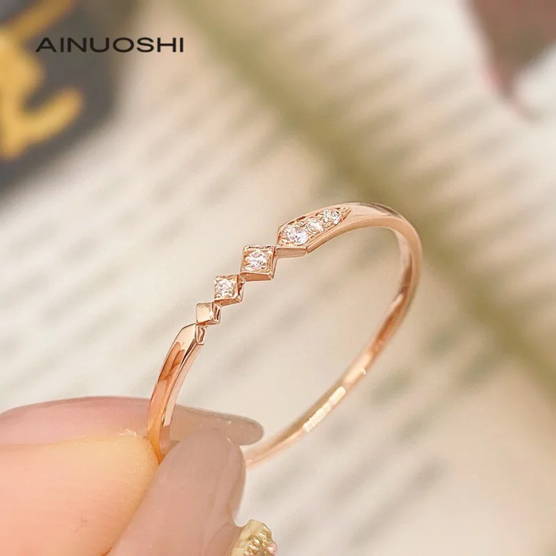 

AINUOSHI 18K Gold 0.028 Carat Round Cut Real Natural Diamond Engagement Bend for Women Wedding Geometric Ring Jewelry Gift