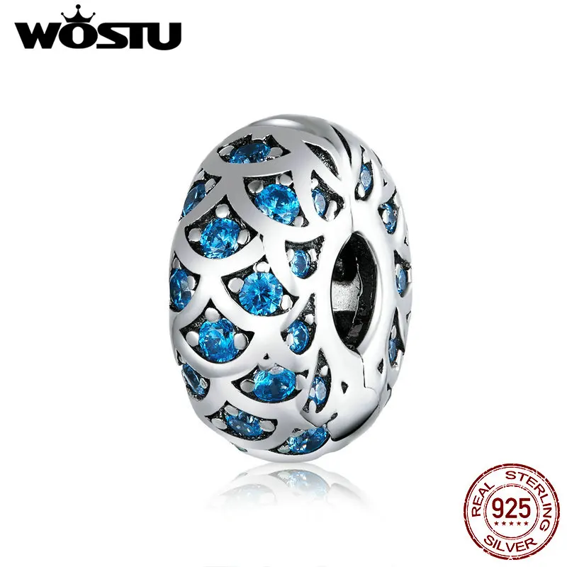 Wostu 925 Sterling Silver Charm&ampBead Jewelry Blue Clip Stopper Charm for Original Bracelet Making Fashion FIC1513 | Украшения и