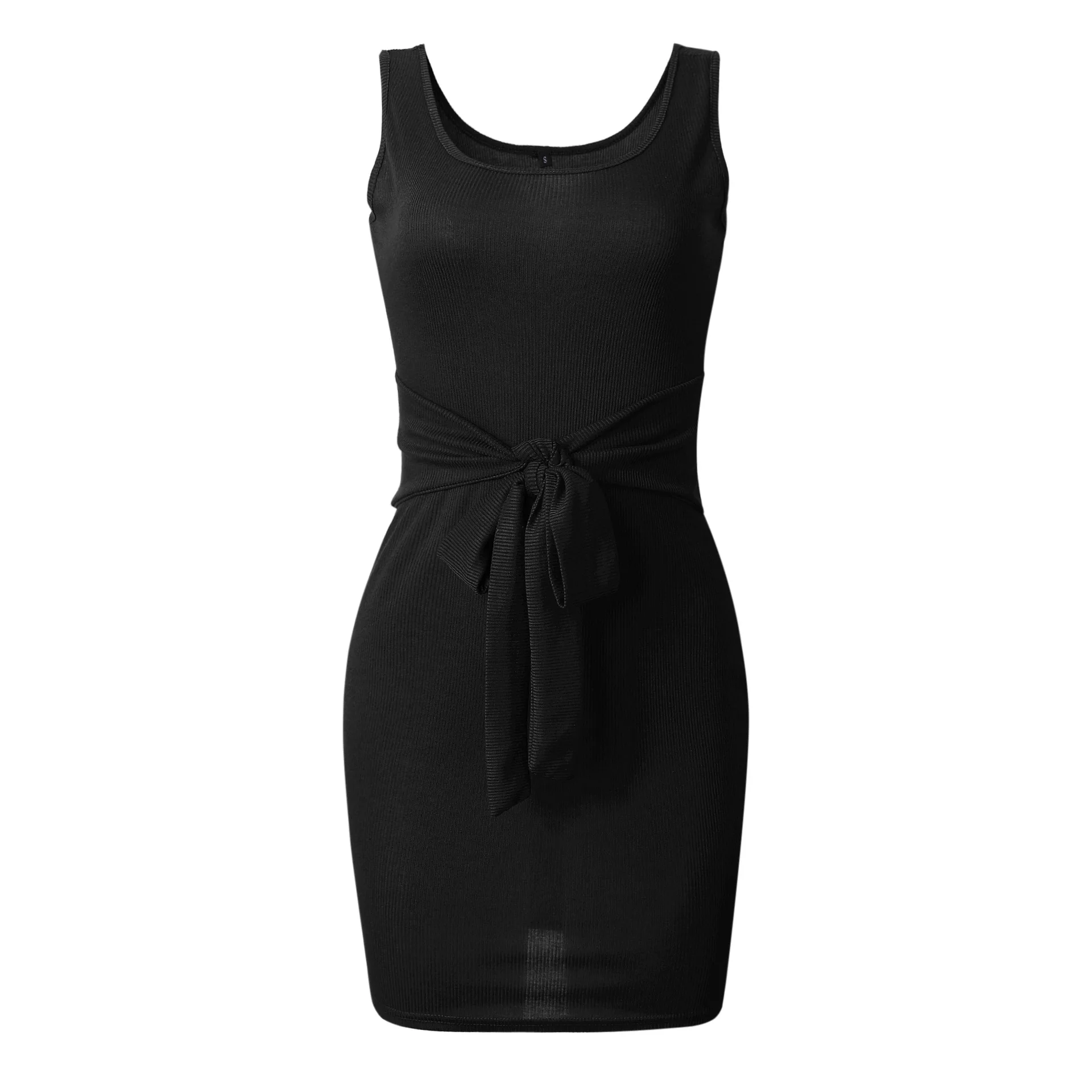

2019 Sexy Sleeveless Tank Bodycon Mini Dress Casual O Neck Bandage Lace Up Bow Tie Women Summer Dresses Knitted Slim Short Dress