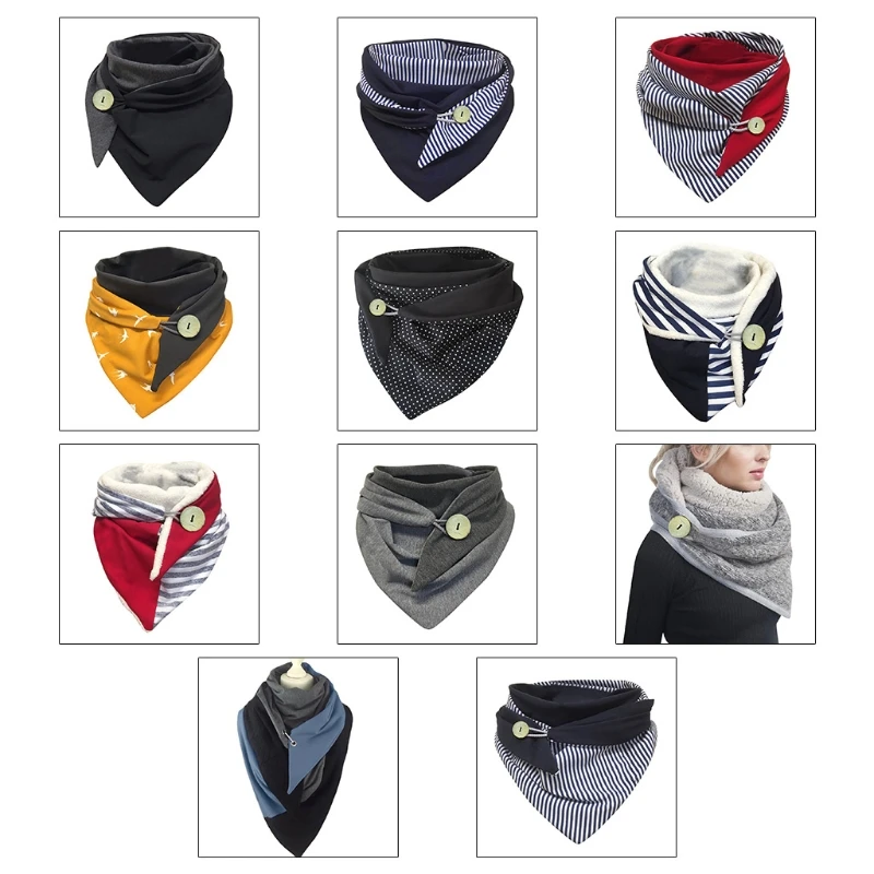 

Women Minimalist Contrast Color Button Triangle Scarf Winter Thicken Thermal Neck Warmer Cold Weather Shawl Wrap Poncho