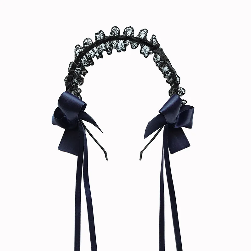 

Japanese hand made headdress lolita Lolita black lace bow ribbon with dark wind headband