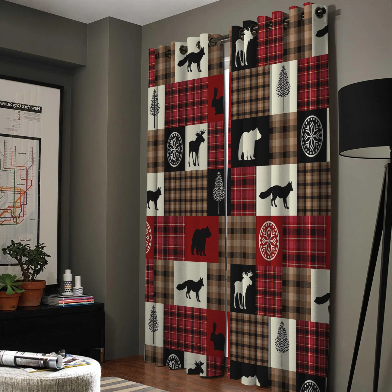Рождественская тематика животные буйвол красные Клетчатые Занавески для