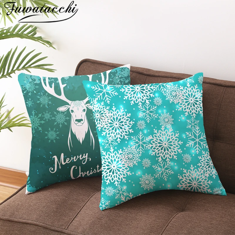 

Наволочки Fuwatacchi с синим рождественским оленем, наволочки в скандинавском стиле с бриллиантами, волнистыми сердцами, наволочки для домашнег...