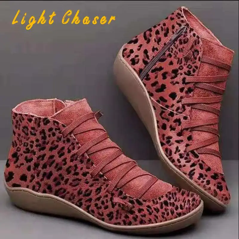 

Fashion Ladies Nude Boots 2021 New Autumn And Winter Retro Casual Women's Shoes Short Boots Women Leopard Print High-top Shoes