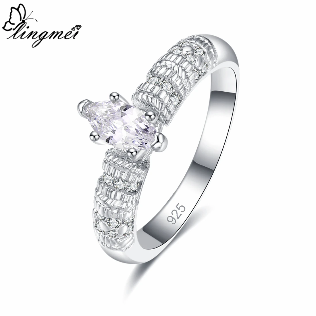Женское Обручальное Кольцо Lingmei Fantastic Marquise Cut с белым кубическим цирконием