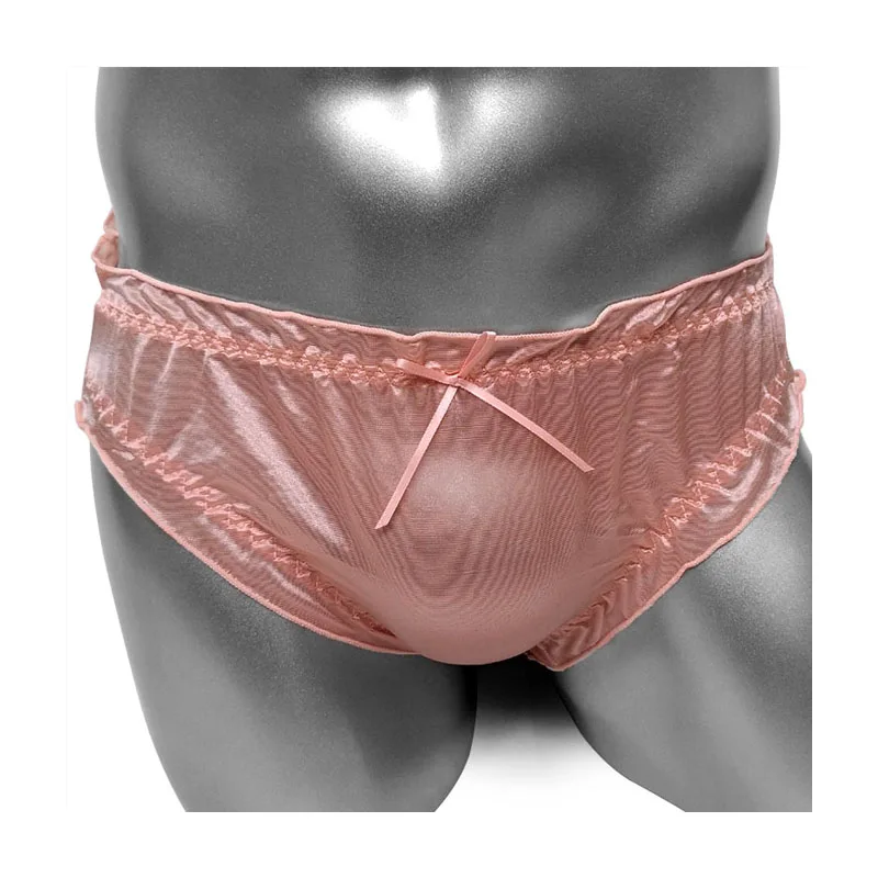 

Shiny Nylon Silk Sissy Panties See Through Sexy Frilly Softy Men Briefs Underwear Lingerie for Sissy Underpants Breathable