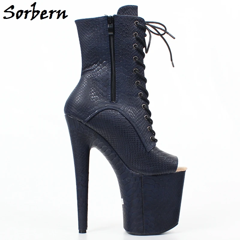 Женские ботильоны из змеиной кожи с открытым носком на высоком каблуке 20