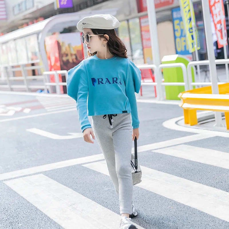 

Kids Girl Bubble Sleeve Knitted Tops High Waist T-shirt 2021 New Children Clothes 5 6 8 10 12 years