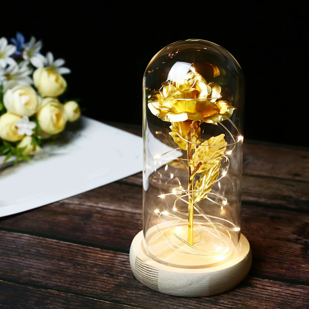 Gold foil-Golden Светильник со светодиодной полосой, светящаяся искусственная Роза, романтическое украшение, цветок, свадьба, день Святого Валентина, подарок на день матери для любимой - Испускаемый цвет: Gold foil-Golden