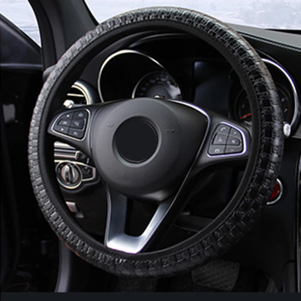 

Accessories Steering Wheel Cover Woven LeaPopr Breathable Anti-slip 38CM