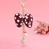 cute with bow pearl key chain porte clef for women child bag keyring holder accessories 6 style disney minnie mouse keychains