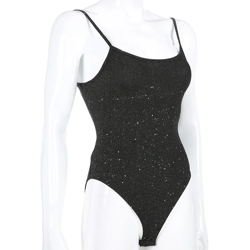 

GAOKE Bandage Backless Sexy Bodysuit Strap Bodycon Glitter Bodies Ladies Casual Black Woman Body Top Party Club Summer 2021
