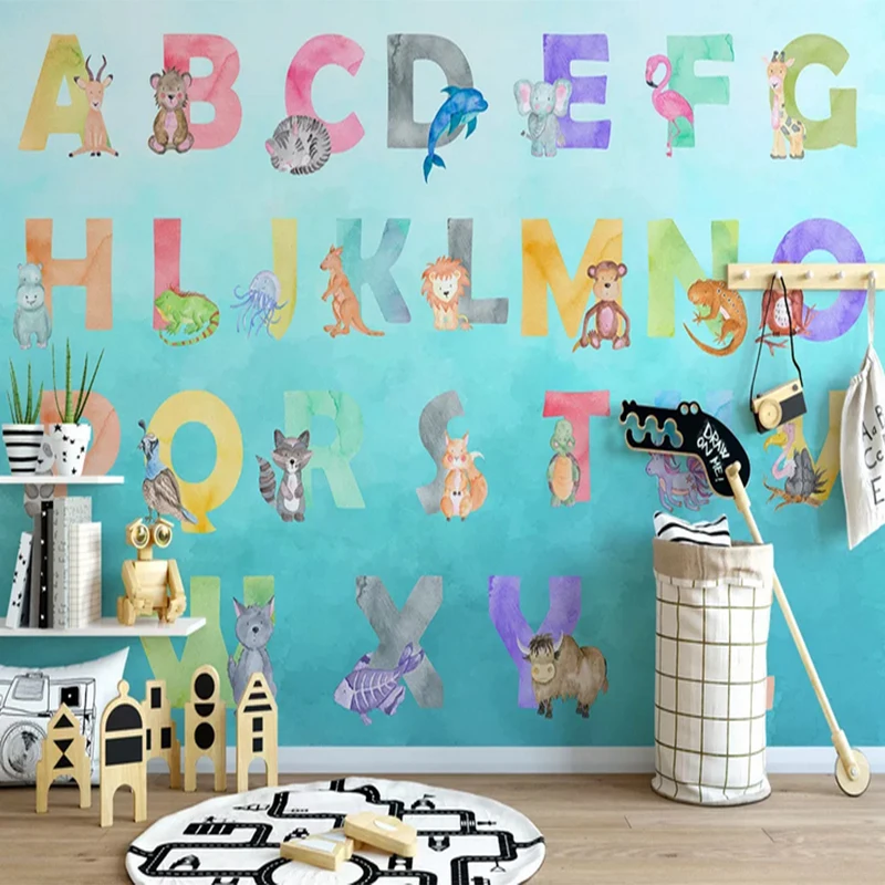

Cartoon Wallpaper Animal 26 Letter Wall Mural Abc Theme Kids Room Design Wallpapers