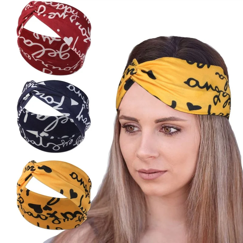 

Head Band European And American New Women's Sports Headband Yoga Headband Retro Simple Letter Elastic Cross Headdress 227