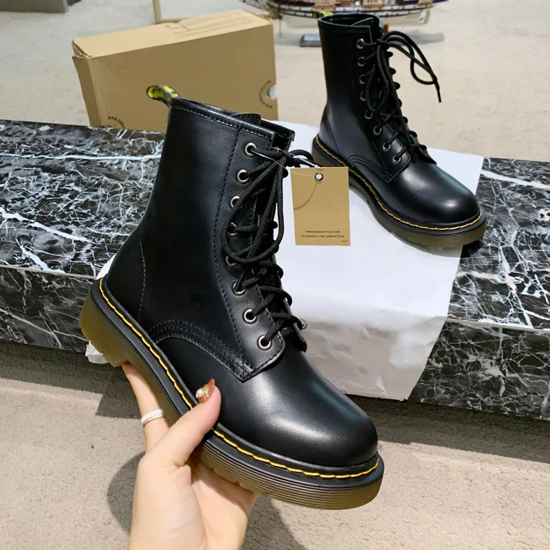 

Fashion Boots Women Luxury Brand Designer Leather Lace-Up Round Toe Lady Booties Autumn Winter Platform Sole Shoes Handmade