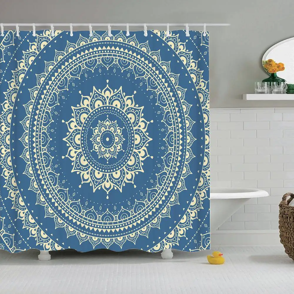 Занавеска для душа Dafield с рисунком мандалы цветочный узор богемная тема