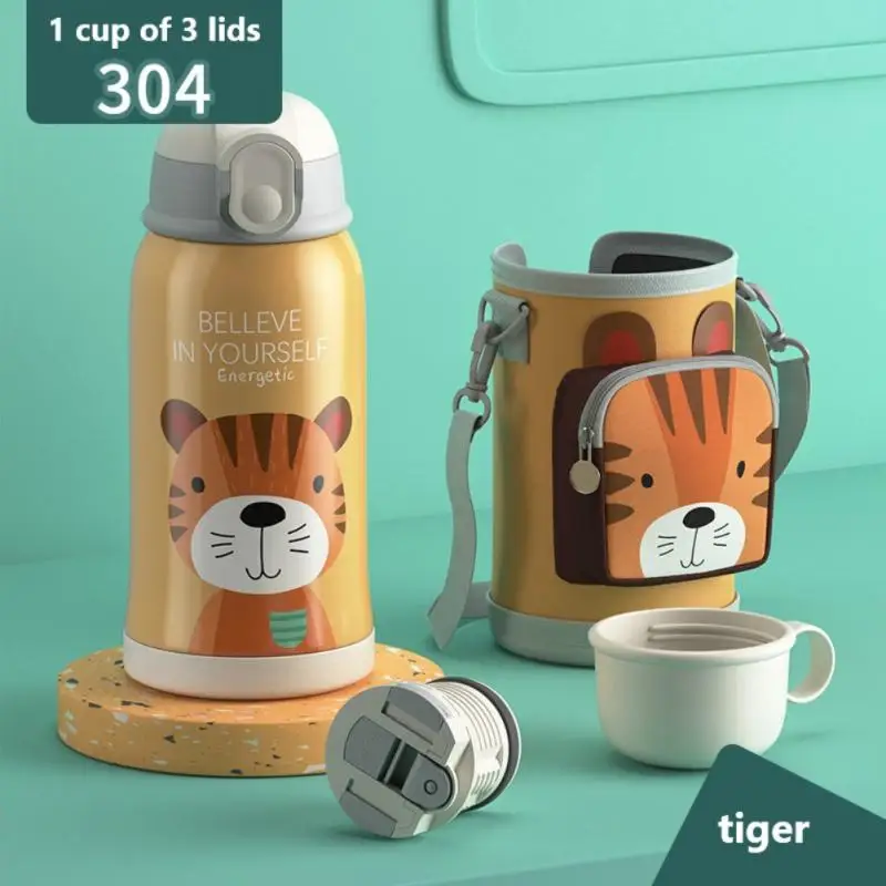

Cute Kids Cartoon Thermos Cup With Straw 550ML Travel Coffee Mug Vacuum Flask Insulated Hot Water Bottle Kitchen Drinkware