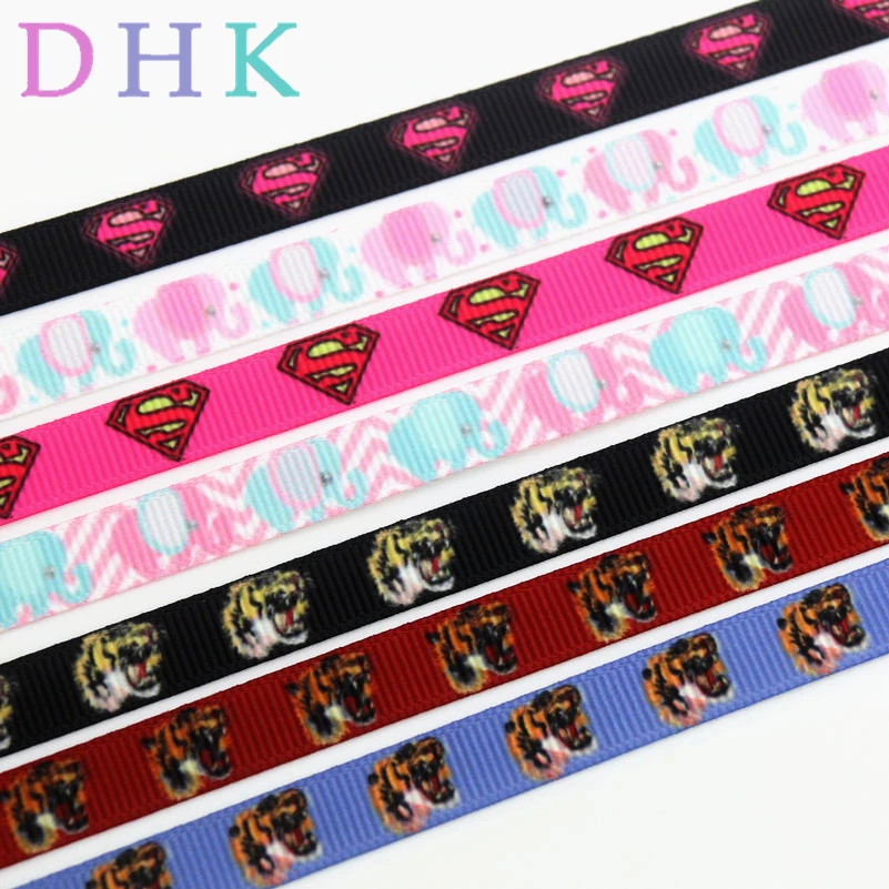 DHK 3/8 ''5 ярдов Супермен Тигр Слон напечатанный корсажная лента аксессуар бант для волос головной убор DIY Украшение 9 мм E1586