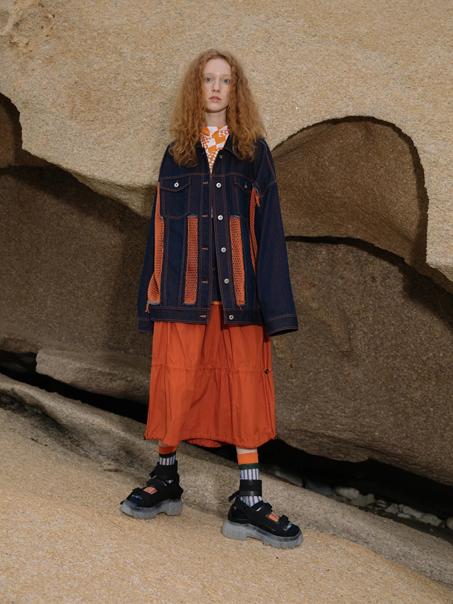 

IRINACH243 FALL WINTER 2020 COLLECTION mesh patchwork oversized denim jacket women