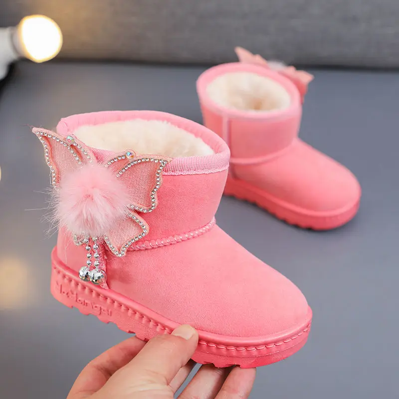 

Butterfly Princess Shoes Baby Snow Boots Autumn and Winter Children's Cotton Boots Soft Bottom Plus Velvet Thick Cotton Shoes
