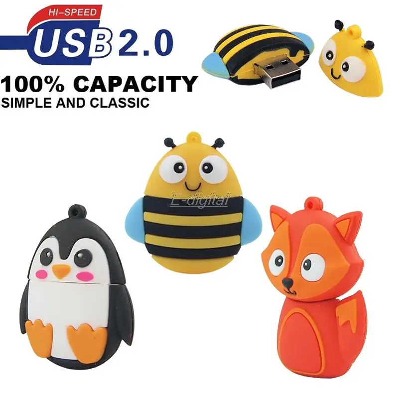 Милый пингвин лиса флеш-накопитель с мультяшным рисунком usb 64 ГБ 32 u-диск