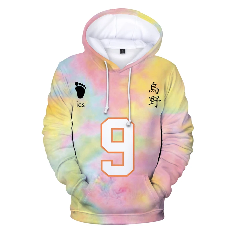 

Haikyuu!! Tie-dye Anime Hoodie Karasuno High School Volleyball Club Hinata Kageyama Daichi Asahi Jerseys Number Tie Dye Hoodies