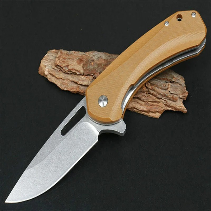 

Yellow G10 Quick Opening Bearing Folding Knife 5cr13 Sharp Blade 56-58HRC High Hardness Hunting Camping EDC Tools Gifts