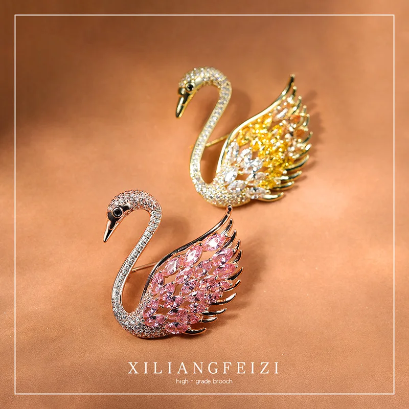 

Высококачественная циркониевая брошь в виде лебедя, брошь в виде животного, универсальные аксессуары для деловой одежды