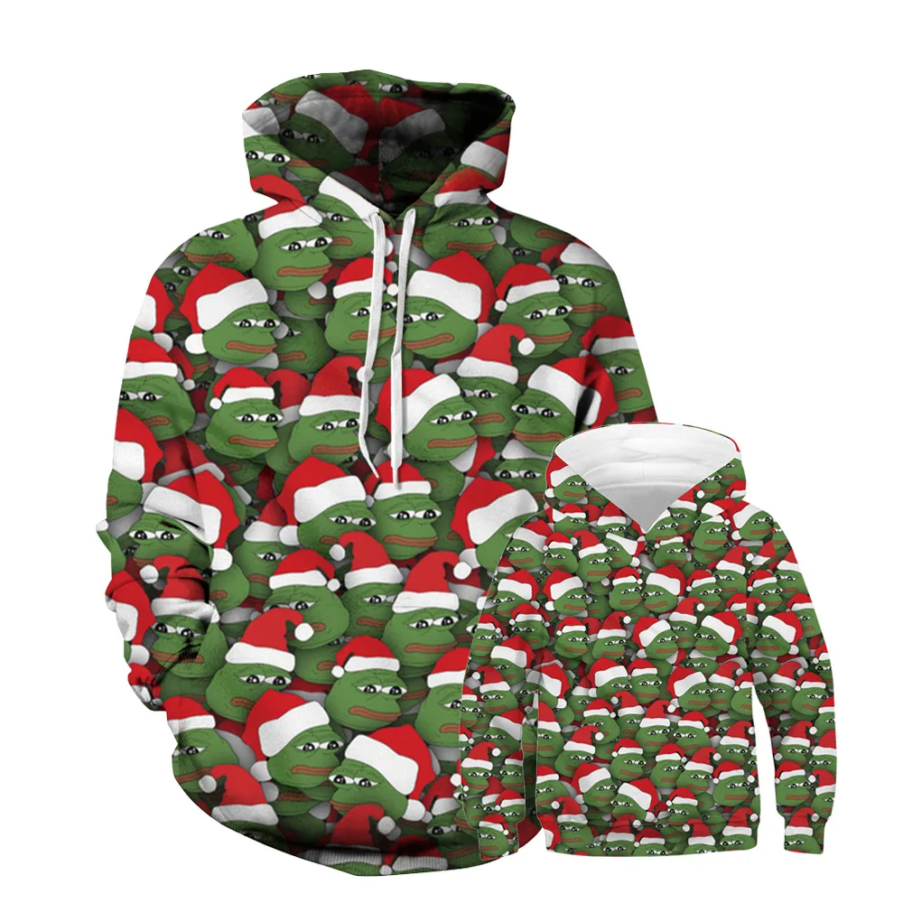 

2020 Autumn and Winter New Products Christmas Digital Printing Parent-child Hooded Long-sleeved Sweater Sports Pullover
