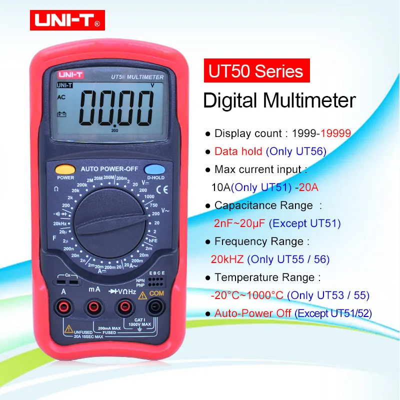 UNI T Многофункциональный мультиметр UT51/UT52/UT53/UT55/UT56/Вольтметр Амперметр Омметр