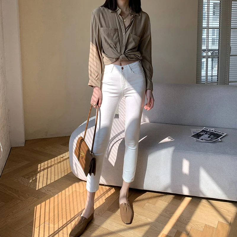 Весенние женские джинсы высокого качества коллекция 2021 года эластичные узкие