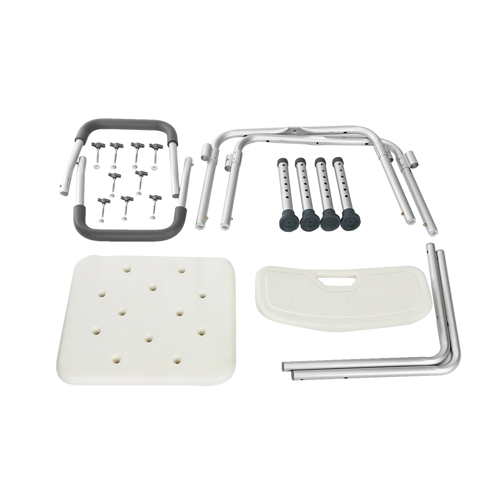 

Aluminum Alloy Lifting Bath Chair 6 Files With Armrests With Backrest PE Seat Stool Rubber Floor Mat White