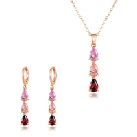 floralbride rose gold color fashion bijoux anti allergic girls cubic zircon necklace pendant earring set women jewelry set