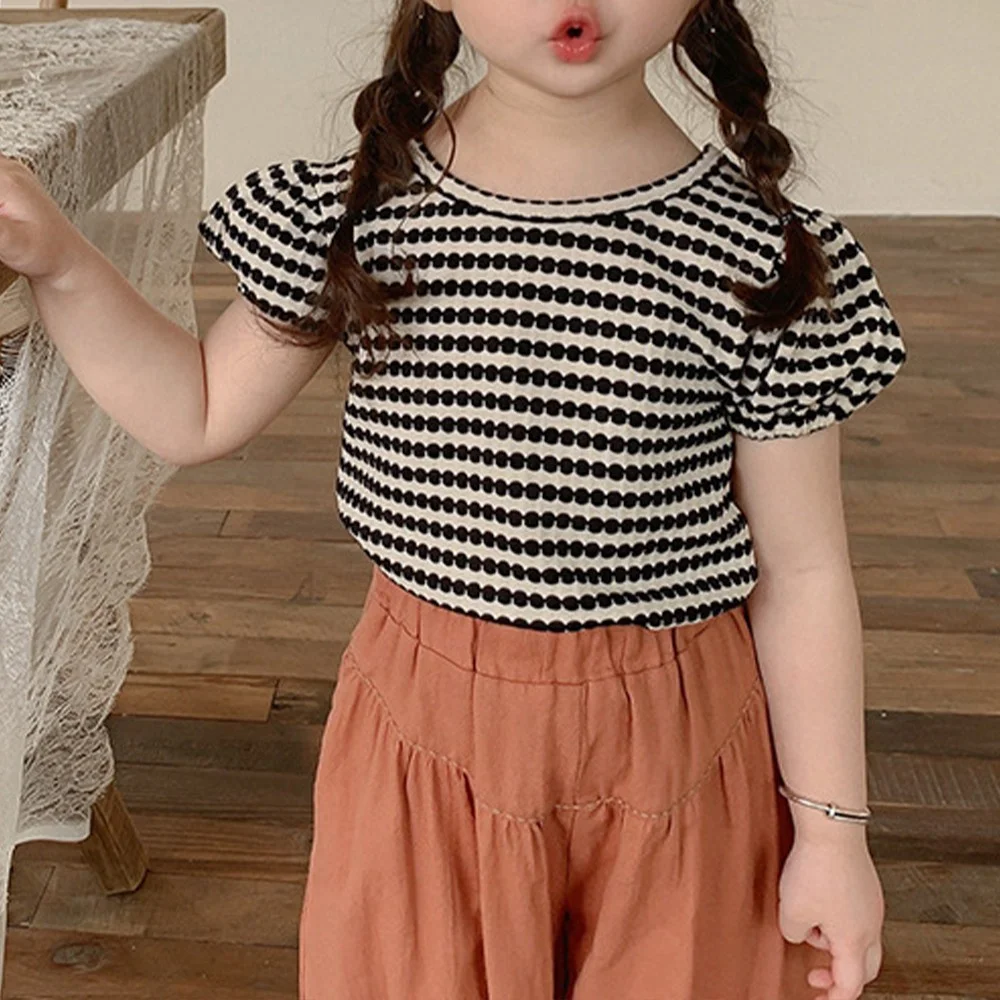 

Kids Exotic Bow Striped Girls T-shirt Bowknot Short Sleeve Summer Children