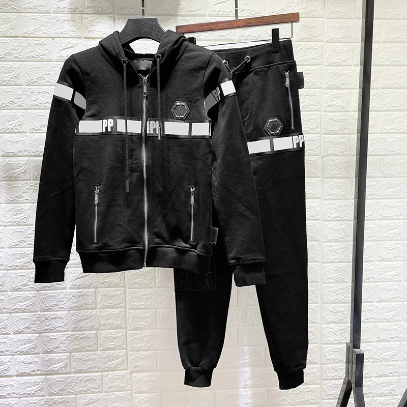 

Мужской Хлопковый комплект из 2 предметов, свитер с капюшоном и штаны из ПП-ткани с украшением в виде ленты со стразами, 22 дюйма, Германия