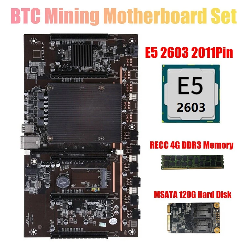 

Материнская плата для майнинга BTC X79 H61 5X PCI-E 8X, поддержка 3060 3070 3080 GPU с процессором E5 2603 RECC 4 ГБ DDR3 ПАМЯТЬ 120G SSD