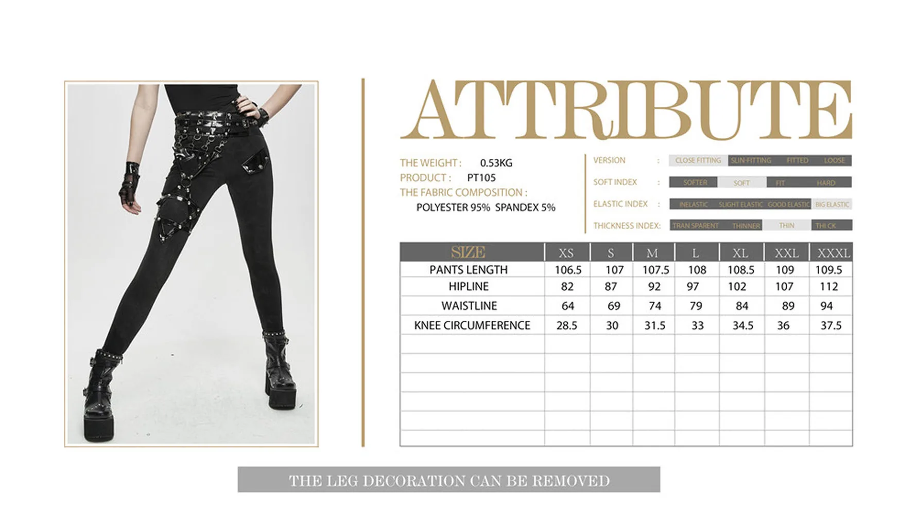 

Devil Fashion Women's Punk High Waist Long Pants Street Handsome Fashion Removable Black Skinny Denim Trousers