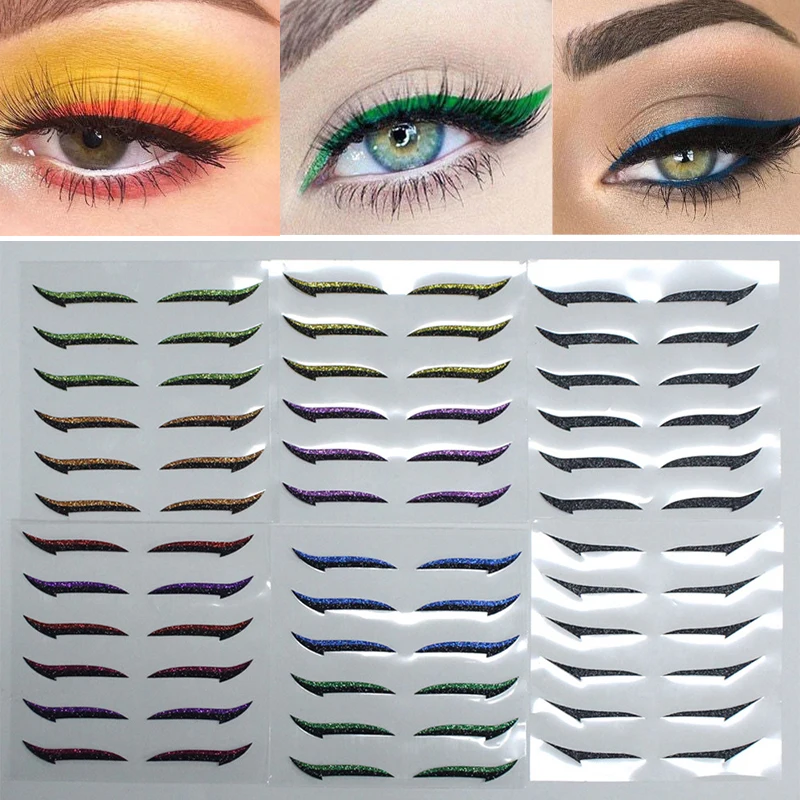 

Eyelid Line Stick 6Pairs Glitter Shiny Makeup Stickers Eyeliner And Eyelash Stickers 2021 New Nightclub Stage Eye Stickers