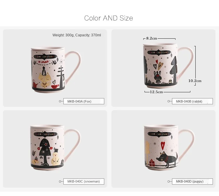 

Creative Christmas Cartoon Ceramic with Cover Milk Mug Coffee Cups Beer Glass Pink Christmas Cup Mugs