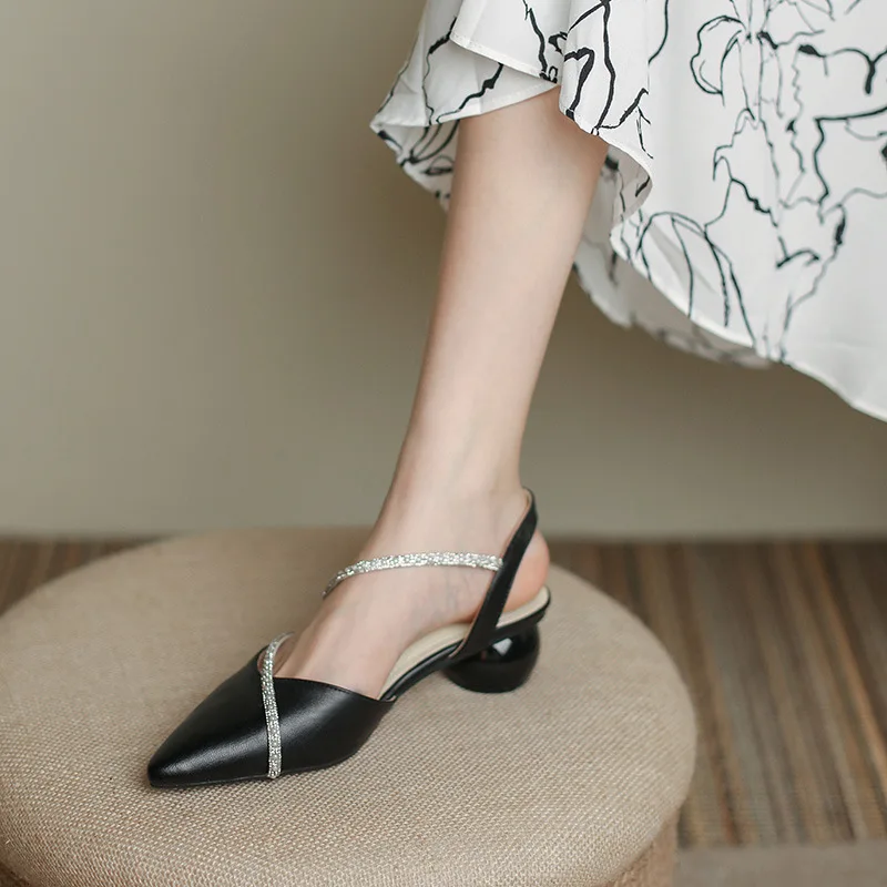 

Round Heel Women's Summer Shoes 5cm Mid Heel 2021 New Point Toe Women's Sandals Shoes