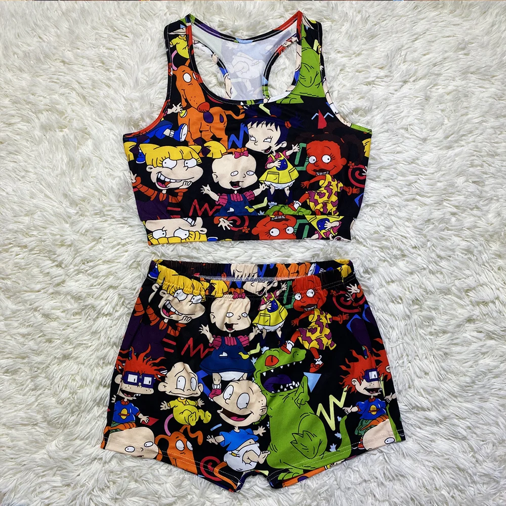 

Disney cartoon print sexy tank top shorts ladies suit new European and American women summer tight fashion two piece suit