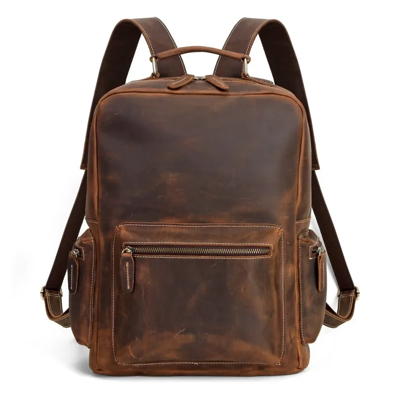 Новый рюкзак на выходные в стиле ретро кожаный мужской с капюшоном Crazy Horse модный