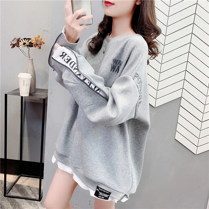 

Casual hoodie Woman 2021 Fall Fashion top Korean harajuku long sleeve zipper stitching T-shirt preppy pullover sweatshirt women