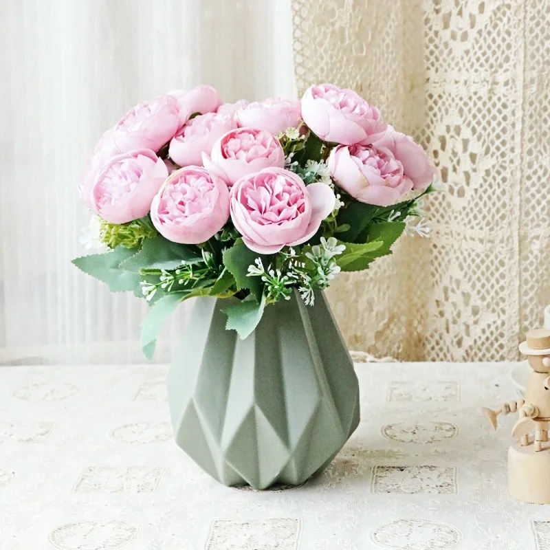 

28cm Artificial Flowers,6 Heads,Small Peony Bouquet,Home Living Room Flower Arrangement,Wedding Bouquets,Decorative Green Plants