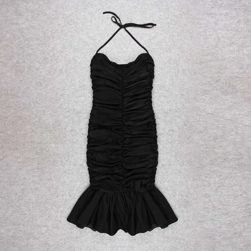 

Women 2021 New Fashion Halter Tan Ruffle Midi Dress Celebrity Evening Party Dresses 8325