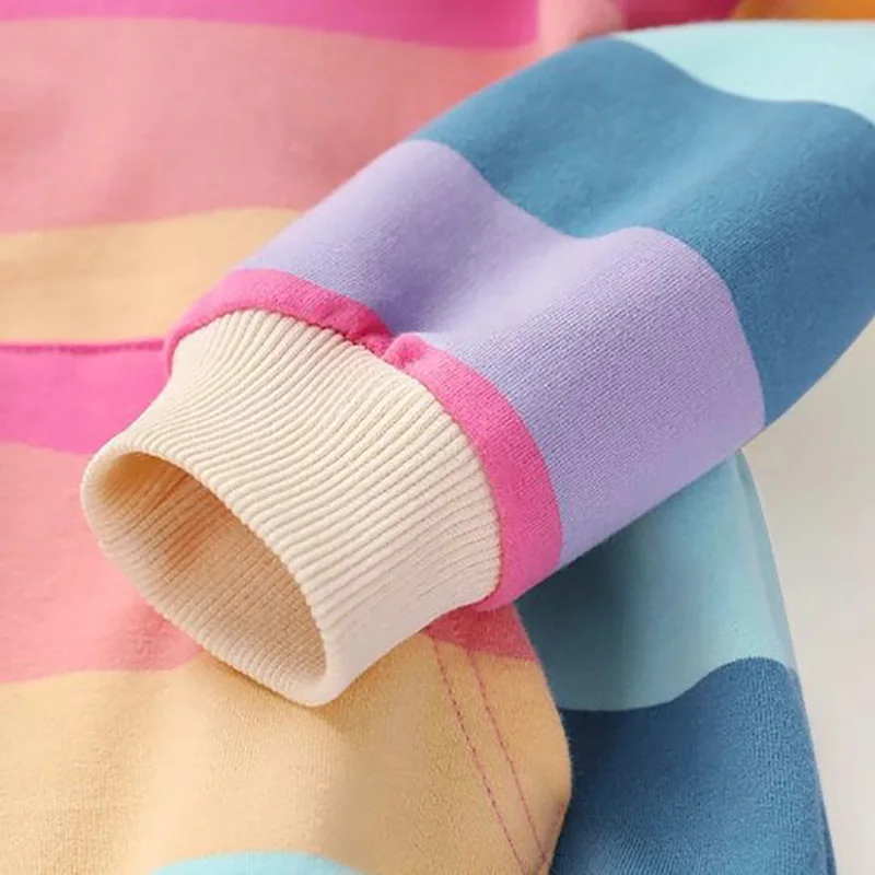

Spring Autumn Baby Girl New Hoodies Outerwear Rainbow Striped Casual Hoodie Zipper Sweatshirt Kids Coat Outfits Tops 2-7Y