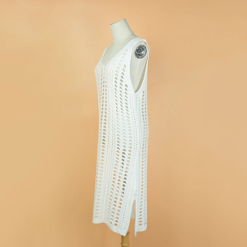 Сексуальное пляжное платье с вырезами Женский вязаный купальник без рукавов V