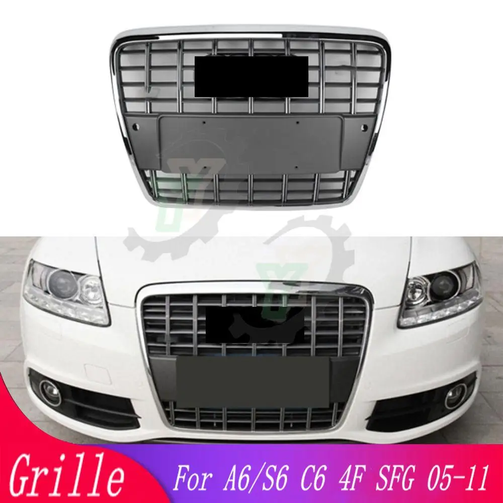 

Высококачественная Модифицированная Передняя решетка для Audi A6 /S6 C6 2005 2006 2007 2008 2009 2010 2011 автостайлинг хромированный серый гоночный гриль