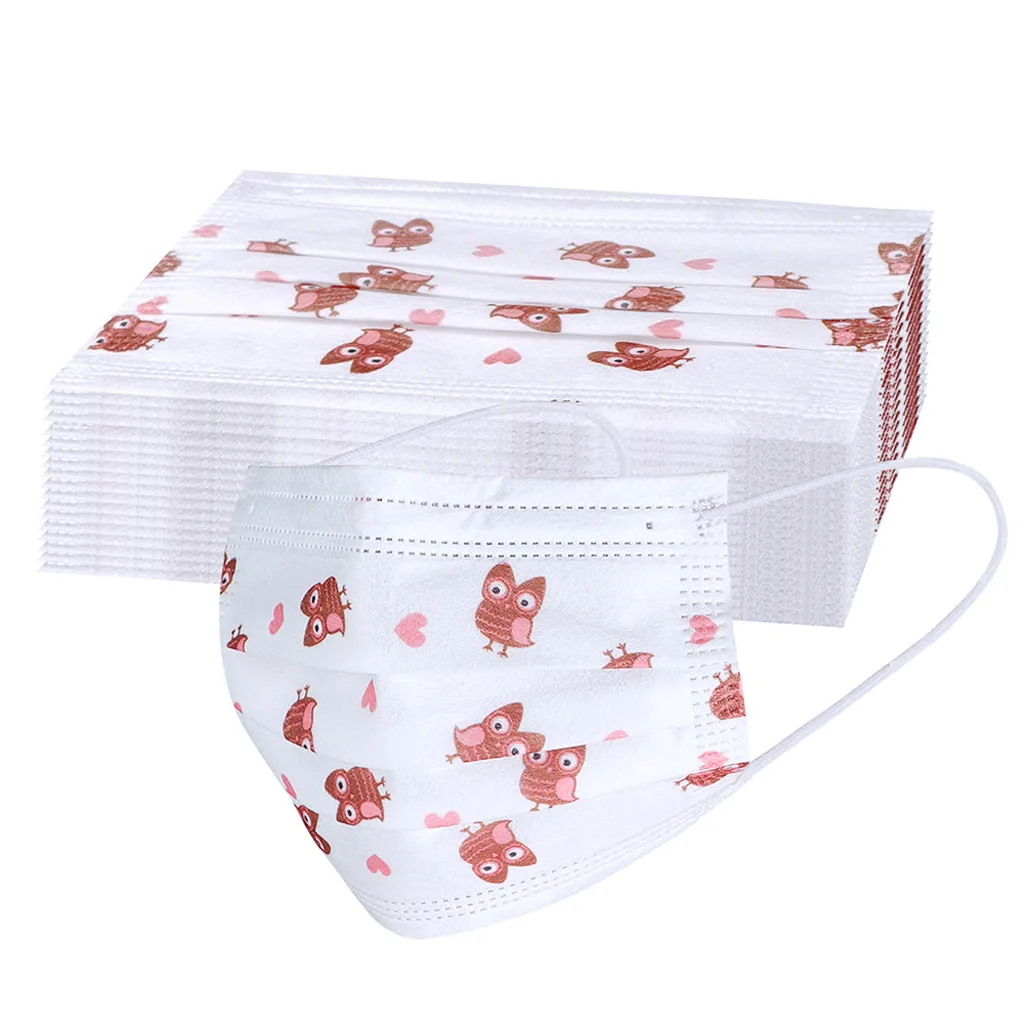 Маска для лица с мультяшным рисунком совы 3-слойная дышащая детская маска петлями