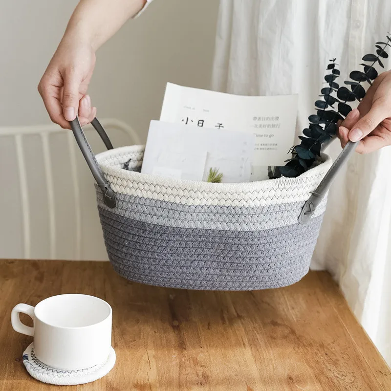 Модная простая хлопковая корзина для хранения с градиентом плетеная вручную